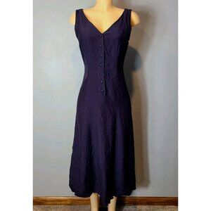 Vtg Navy Minimalist Midi Dress Womens Sz 10 Old Money Parisian Preppy 90s Casual
